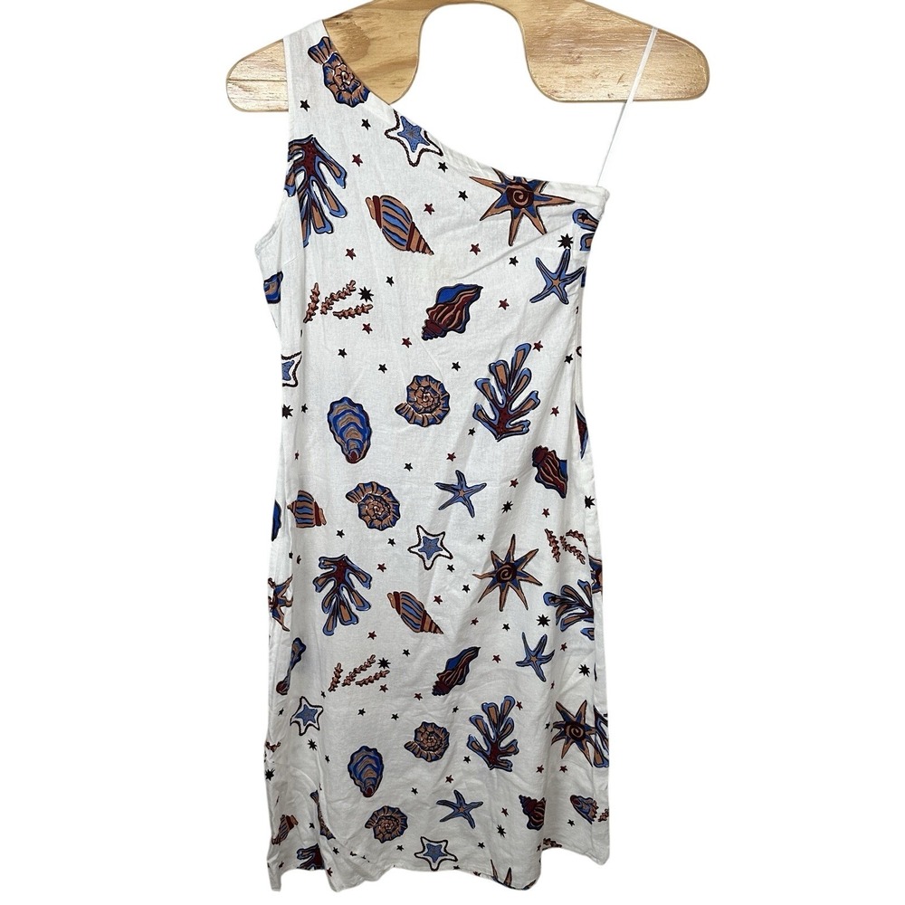 NEW C&C California Womens Large Linen Blend Midi Dress One Shoulder‎ Seashell